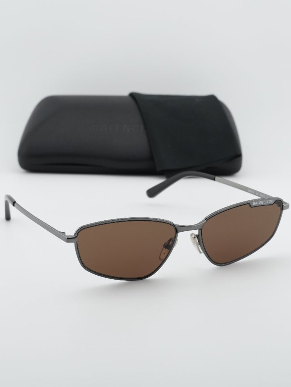 Balenciaga BB0277S 002 Unisex Rectangle Sunglasses - Ruthenium / Brown - Picture 7 of 10